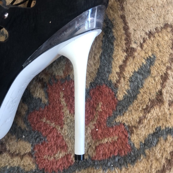 NWOT L.A.M.B. By Gwen Stefani black suede w elastic cords open toe pump sandal - Picture 6 of 12